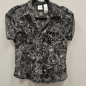 Emma James Black and White Sheer Paisley Shirt Size 8